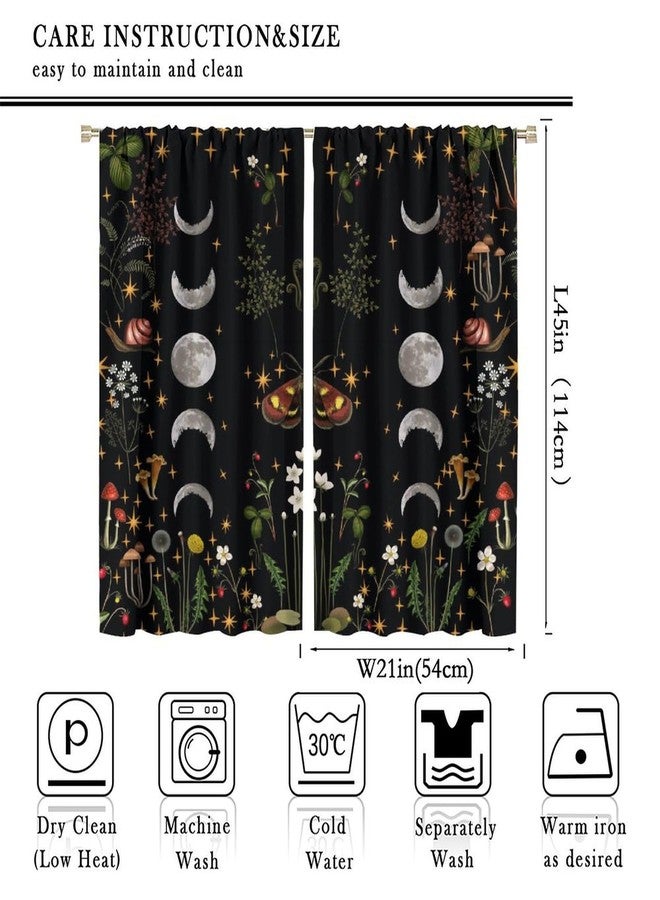 SENRUEGT Moon Flower Curtains,Retro Mushroom Boho Botanical Flowers Moon Phase Stars Room Darkening Windows Treatments Drapes for Bedroom Living Room Home Decor 42x45 Inch - Image 2